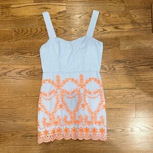 Tularosa Blue and Orange Embroidered Mini Dress